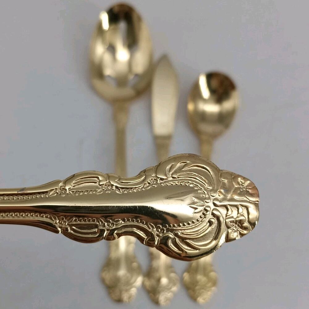4X Serving Cambridge Gold Royal Fashion Spoons Fork Flatware